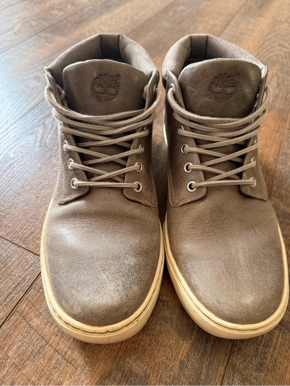 Timberland Men's Gray Leather Chukka Boots with Cream Sole